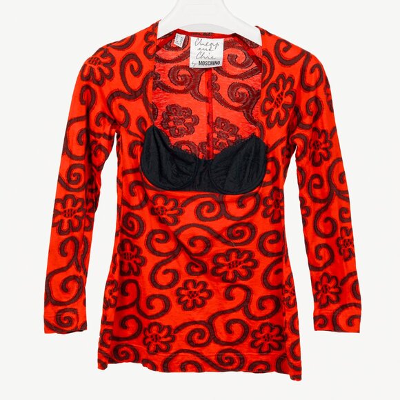Moschino Cheap and Chic Red Floral-Jacquard Cotton Bustier Top - Picture 1 of 9